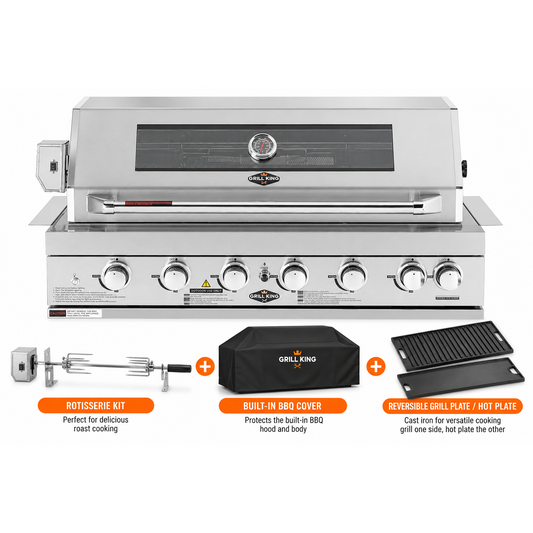 Grill King 6 Burner Built-In BBQ with Rear Infrared Burner – 304 Stainless Steel