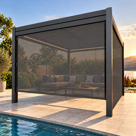 GazeboMate Combo: 3M x 4M Monument Aluminium Louvered Gazebo + Retractable Privacy Screen