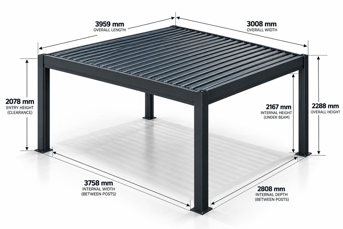 GazeboMate Louvered Gazebo + Aluminium Privacy Side Wall – Monument Charcoal