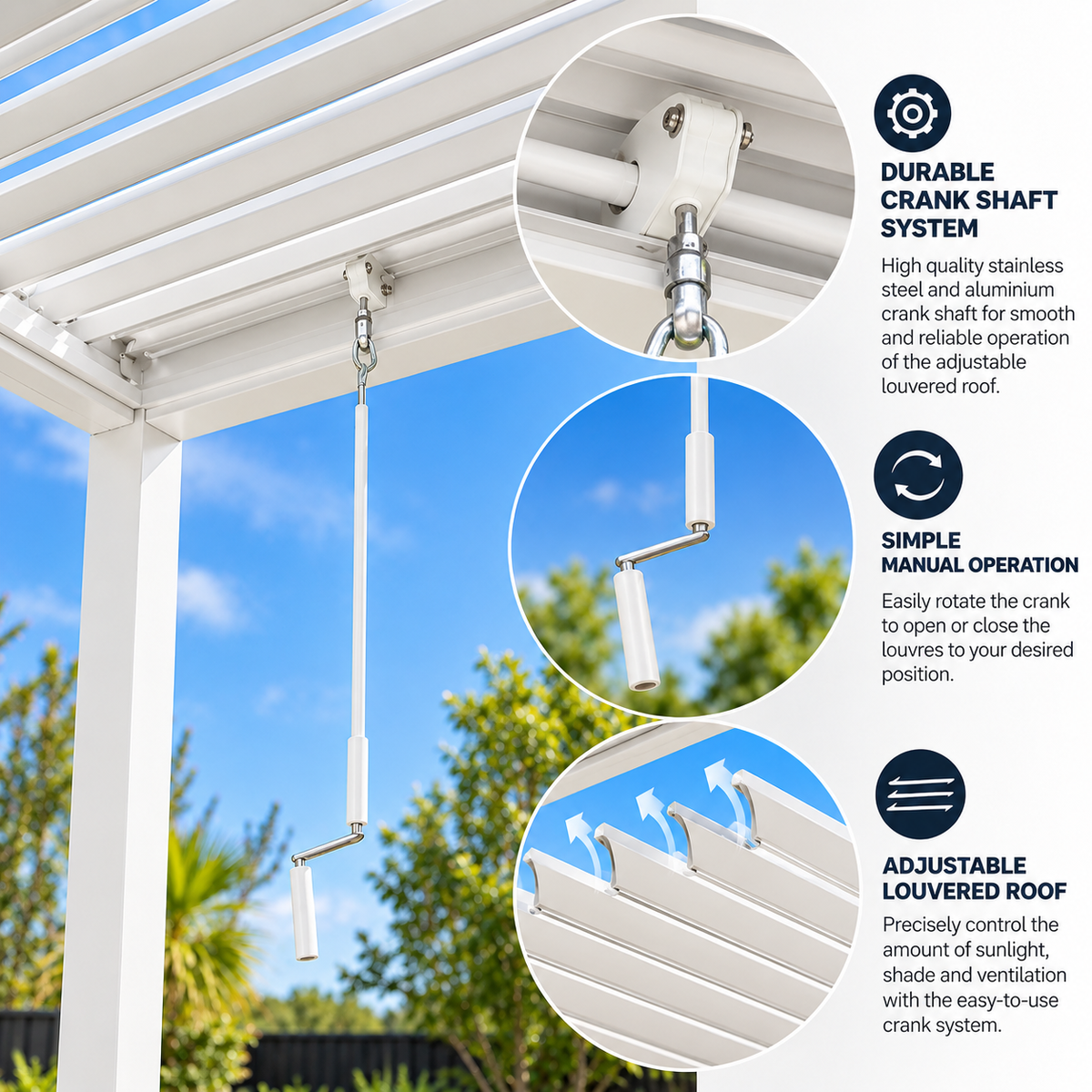 GazeboMate 3m x 4m White Aluminium Louvered Gazebo + Adjustable Privacy Wall Combo