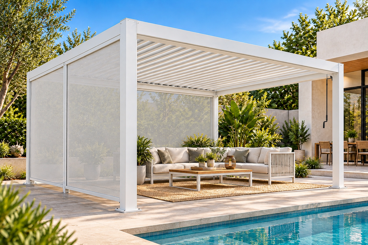 GazeboMate 4M x 4M Combo Aluminium Louvre Gazebo – White