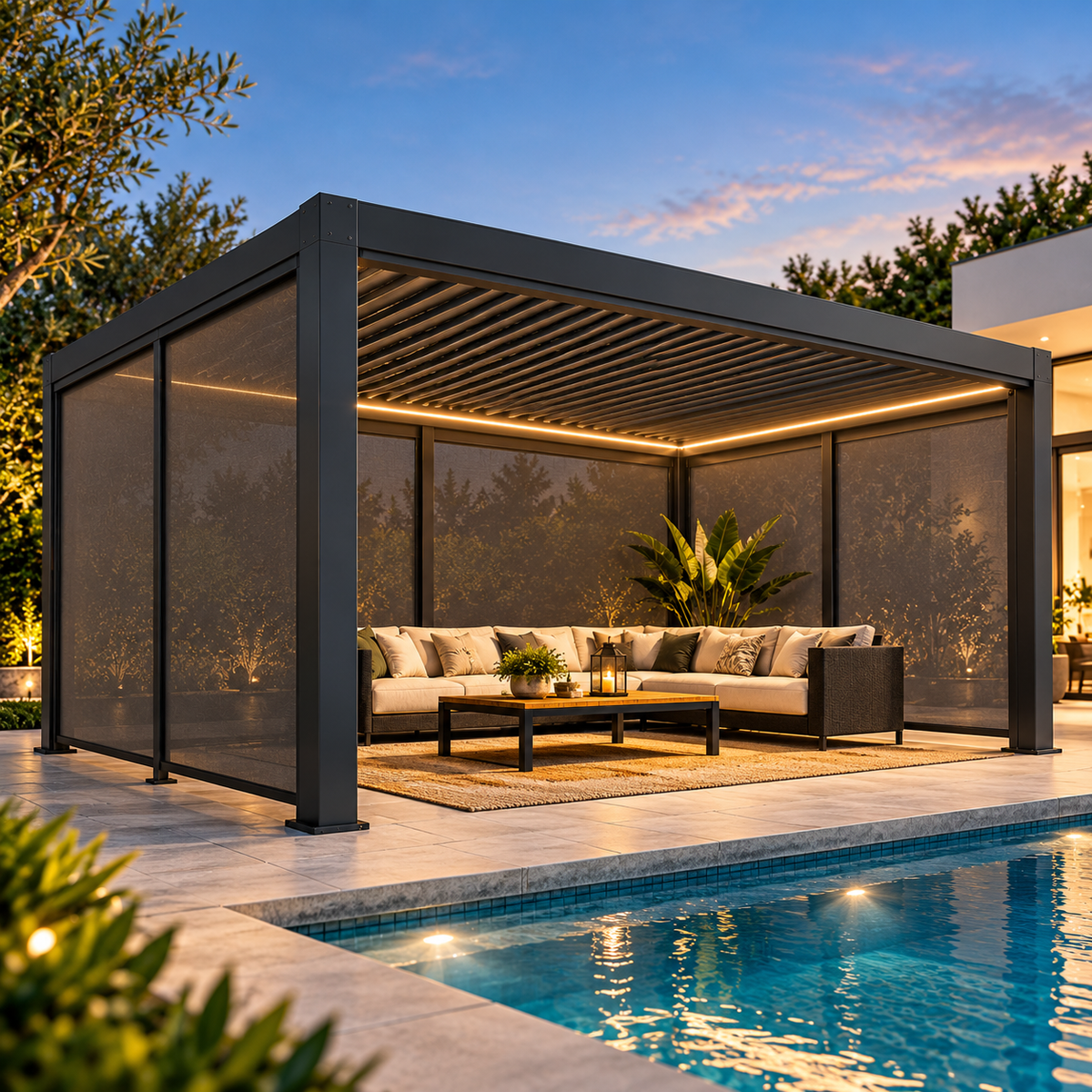 GazeboMate 4m × 5m Monument Aluminium Louvered Gazebo + Retractable Privacy Screen Combo