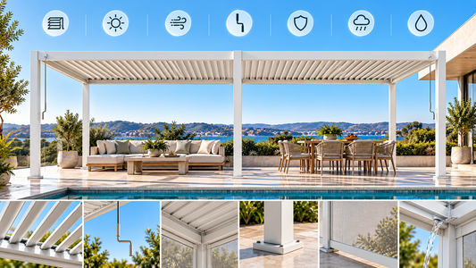 GazeboMate 3m × 5m Aluminium Louvered Gazebo – Monument / White | Adjustable Roof Pergola
