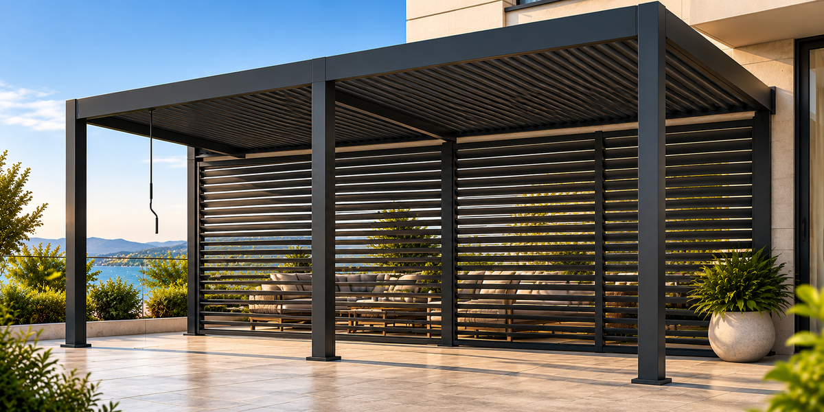 GazeboMate 4m × 6m Aluminium Louvered Gazebo – Monument | Adjustable Roof Pergola