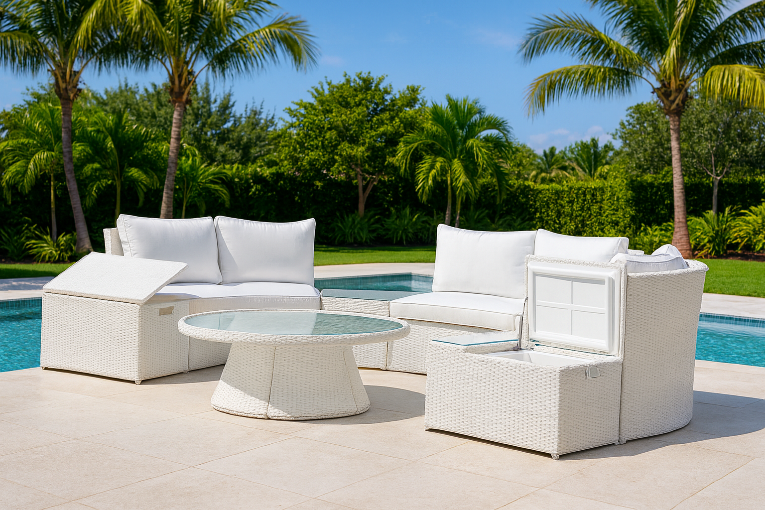 KABUL WHITE HALF MOON SOFA SET - Aluminium Outdoor Lounge Setting