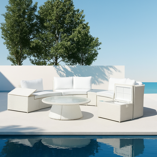 KABUL WHITE HALF MOON SOFA SET - Aluminium Outdoor Lounge Setting