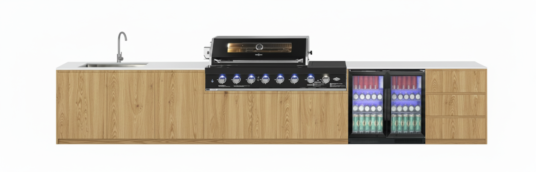 Grill King Signature Series Outdoor BBQ Kitchen Package | White Stone, Aluminium Cabinet Finish Inc Grill King 6B Built-In BBQ + Rotisserie