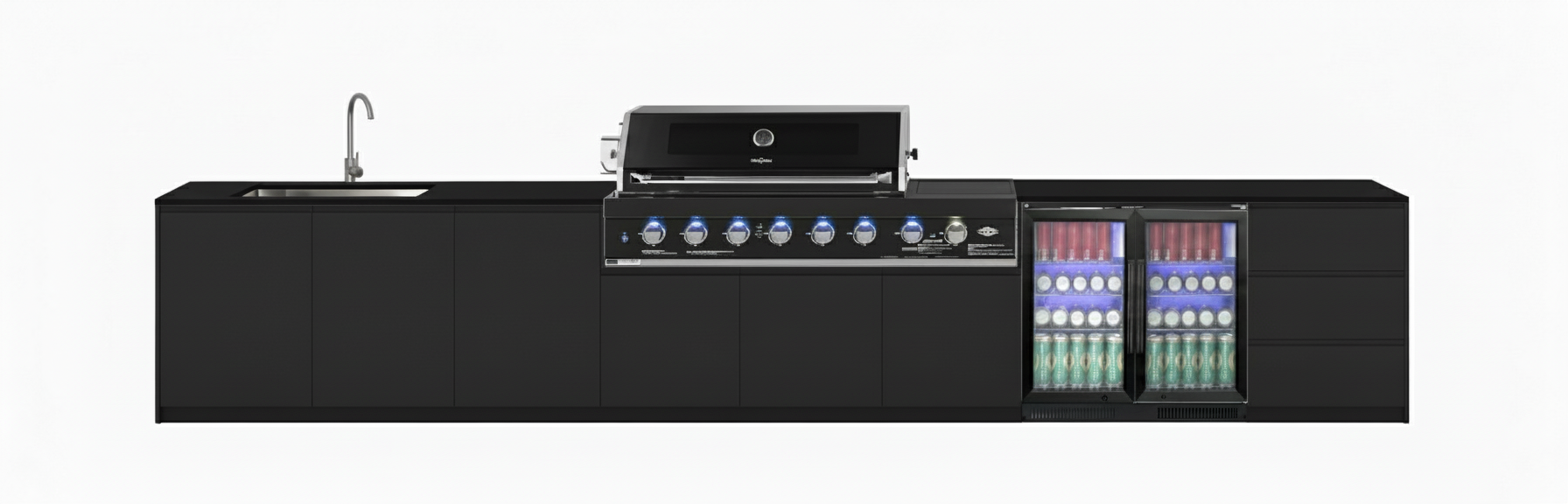 Grill King Signature Series Outdoor BBQ Kitchen Package | White Stone, Aluminium Cabinet Finish Inc Grill King 6B Built-In BBQ + Rotisserie