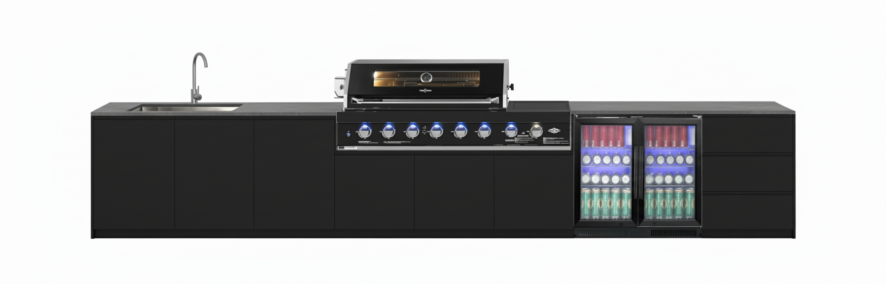 Grill King Signature Series Outdoor BBQ Kitchen Package | White Stone, Aluminium Cabinet Finish Inc Grill King 6B Built-In BBQ + Rotisserie