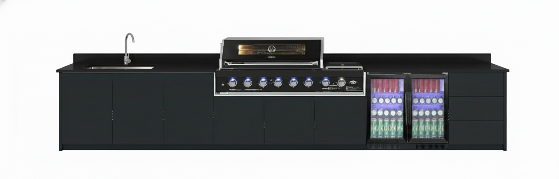 Grill King Signature Series Outdoor BBQ Kitchen Package | White Stone, Aluminium Cabinet Finish Inc Grill King 6B Built-In BBQ + Rotisserie