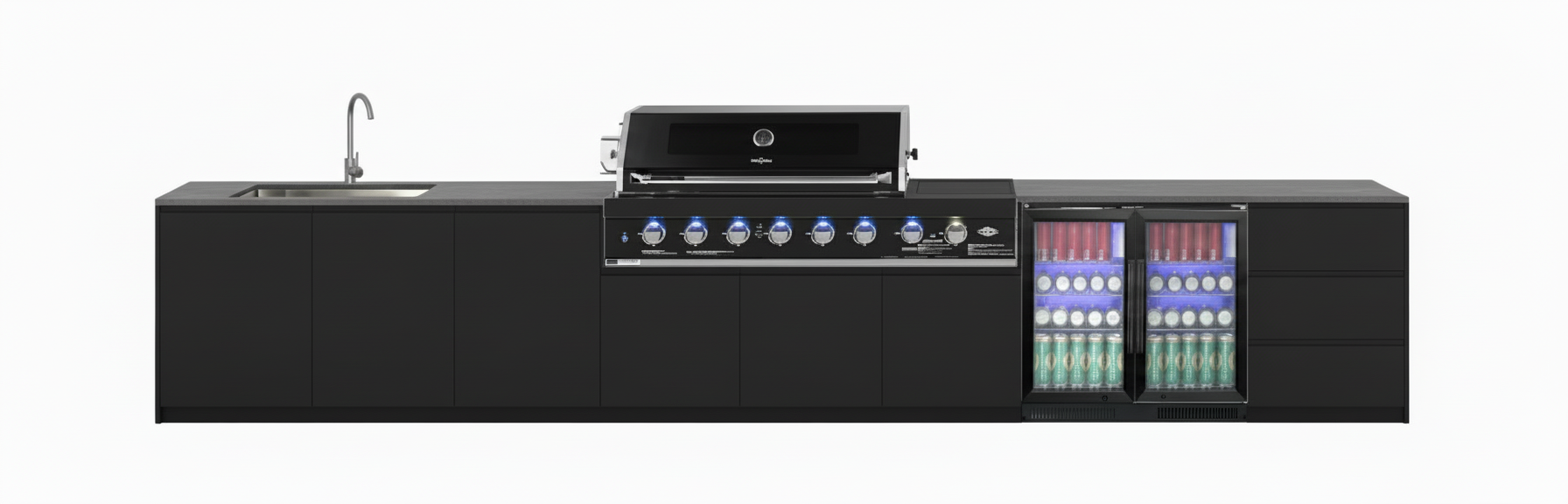 Grill King Signature Series Outdoor BBQ Kitchen Package | White Stone, Aluminium Cabinet Finish Inc Grill King 6B Built-In BBQ + Rotisserie