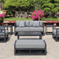 7 Piece Charcoal Aluminium Hampton Style Outdoor Furniture Lounge Set Weather Resistant 3 Seater, 1+1 + Coffee Table & 2x Side tables