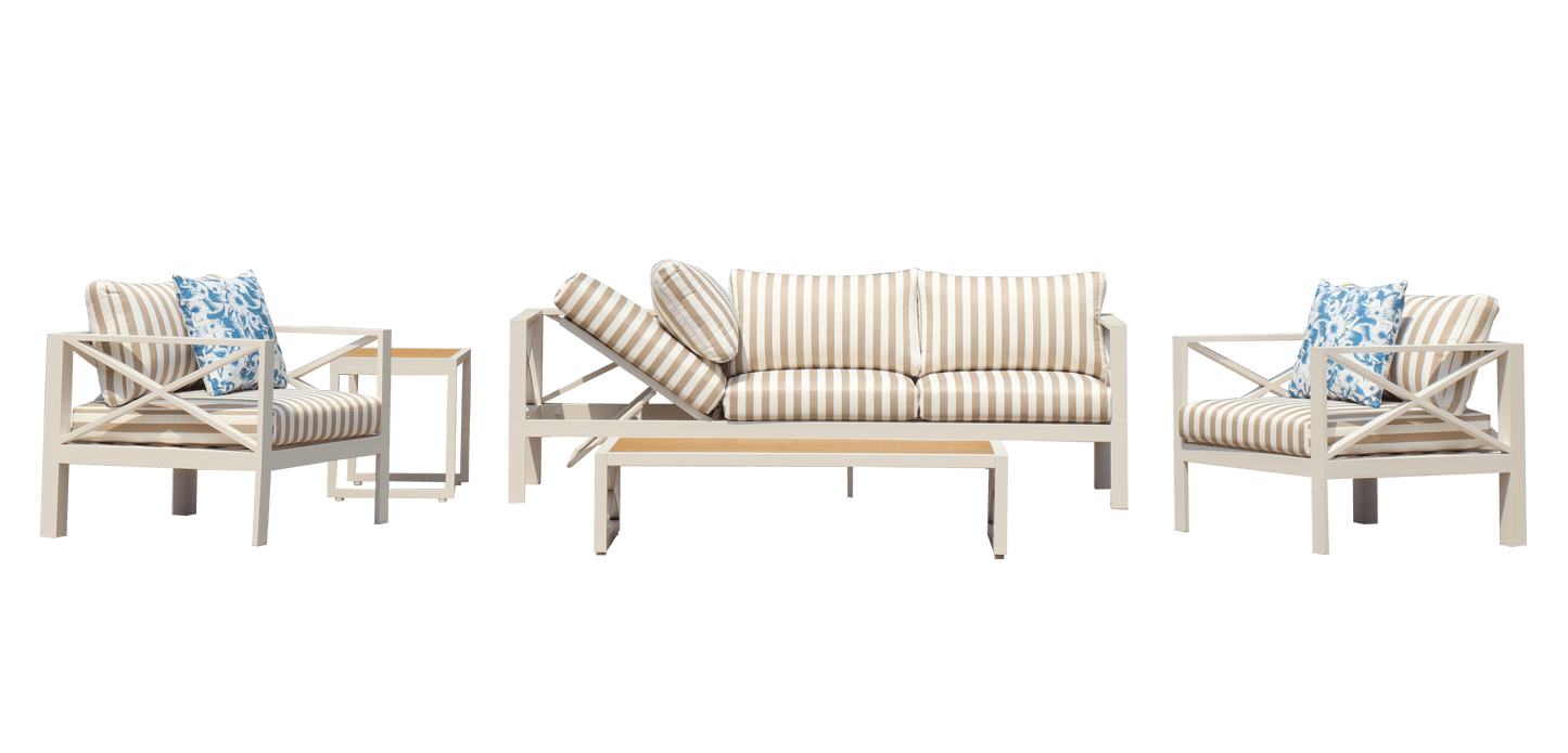5-Piece Modern Outdoor Lounge Furniture Set Inc 3-Seater Day Bed, Coffee Table, Side Table & 3+1+1