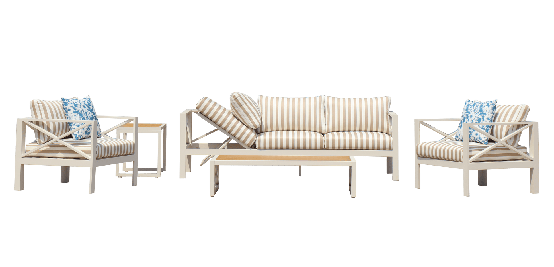 5-Piece Modern Outdoor Lounge Furniture Set Inc 3-Seater Day Bed, Coffee Table, Side Table & 3+1+1