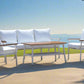 Modern 4-Piece White Aluminium Wheather Resistant Outdoor Lounge Set inc coffee table & pillows