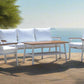 Modern 4-Piece White Aluminium Wheather Resistant Outdoor Lounge Set inc coffee table & pillows