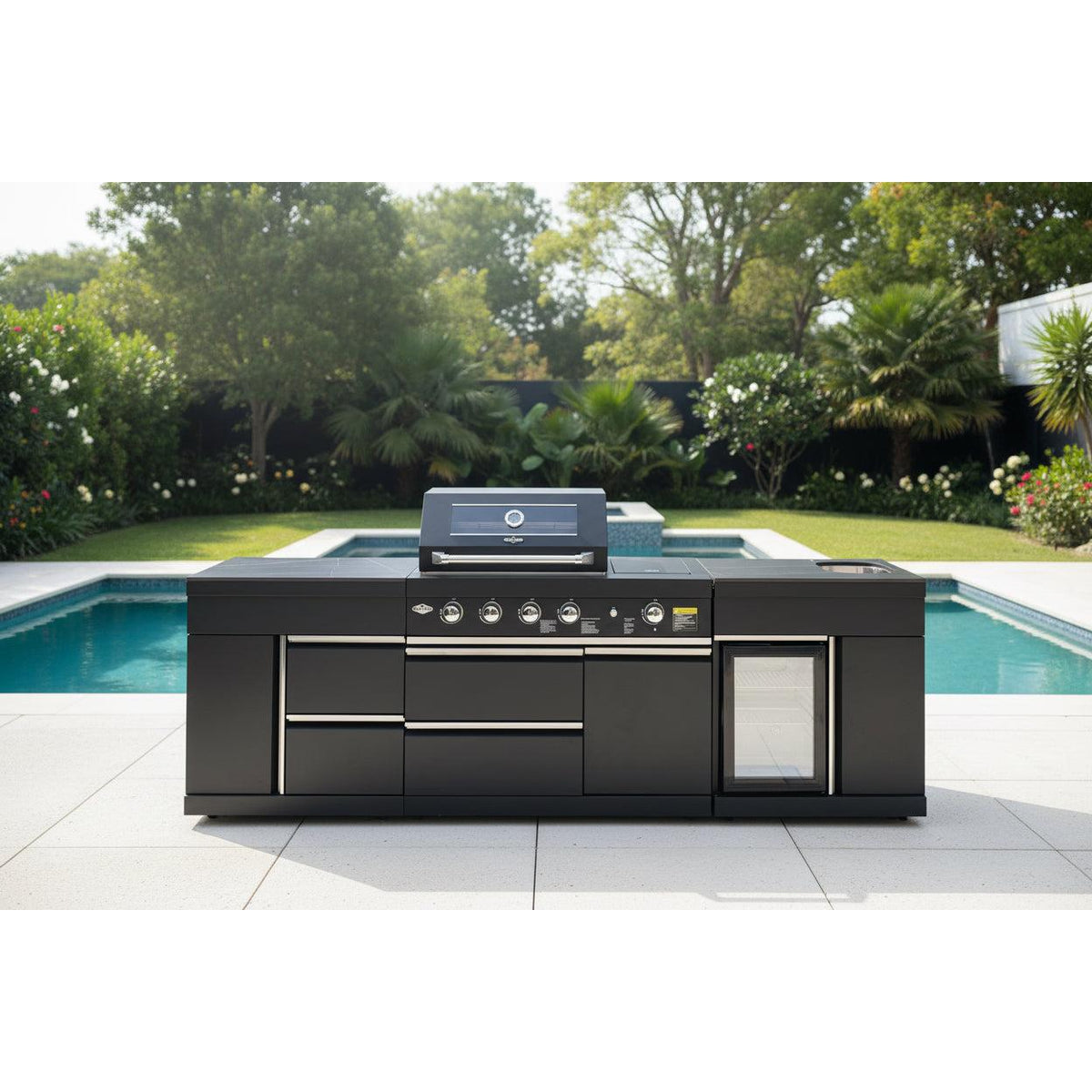 Floor Stock 2.8M Felix Black 4B + Wok Designer including Fridge, Sink and Storage Cupboard