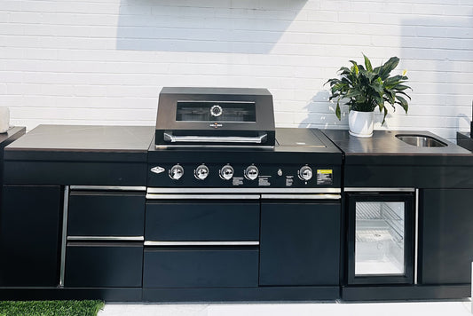 Floor Stock 2.8M Felix Black 4B + Wok Designer including Fridge, Sink and Storage Cupboard