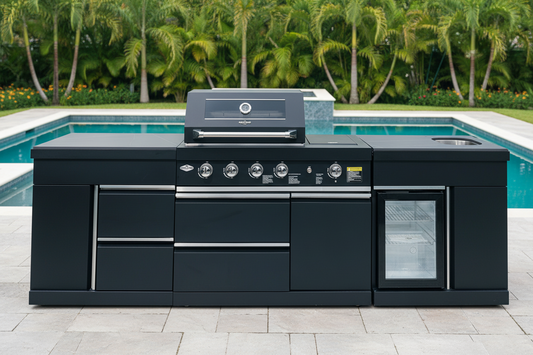 Floor Stock 2.8M Felix Black 4B + Wok Designer including Fridge, Sink and Storage Cupboard