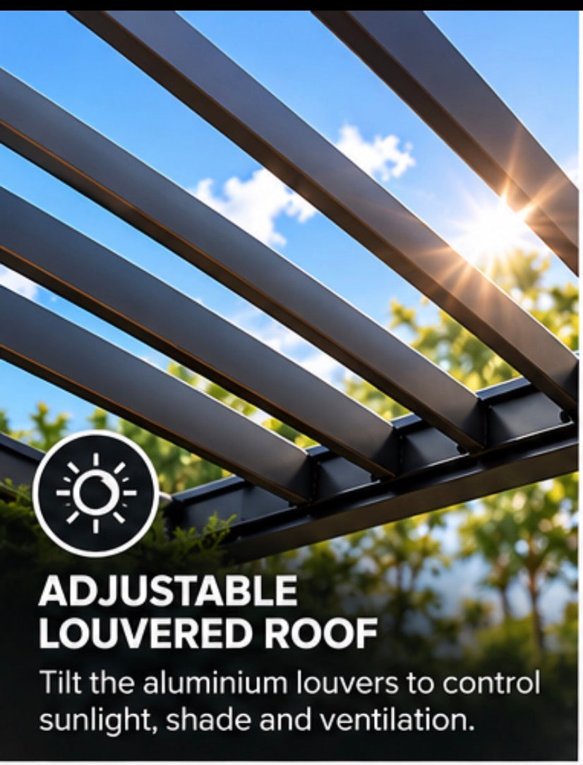 GazeboMate Louvered Gazebo + Aluminium Privacy Side Wall – Monument Charcoal