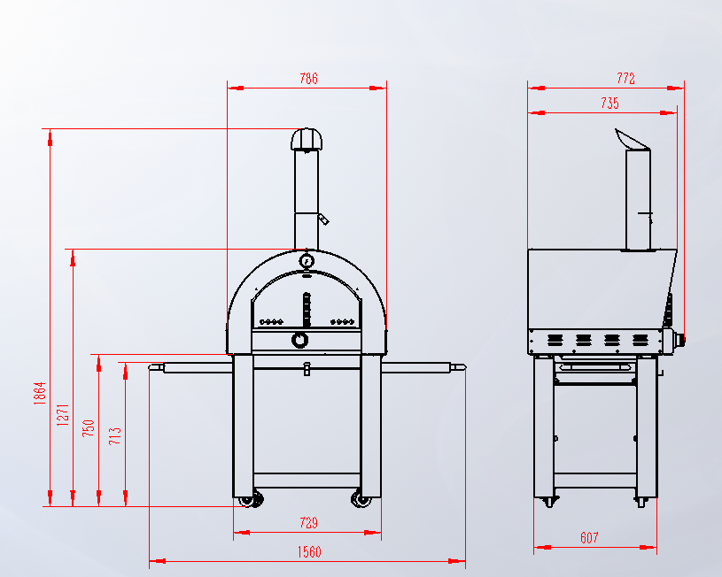 Grill King 22” Outdoor Gas Pizza Oven: Stainless Steel BBQ Pizza Oven Stone Trolley Large Pizza Oven Size