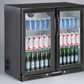 Tropical Rated Triple Glazed 208L Double Door Under-bench Commercial Bar Wine Fridge Drinks Chiller in Black