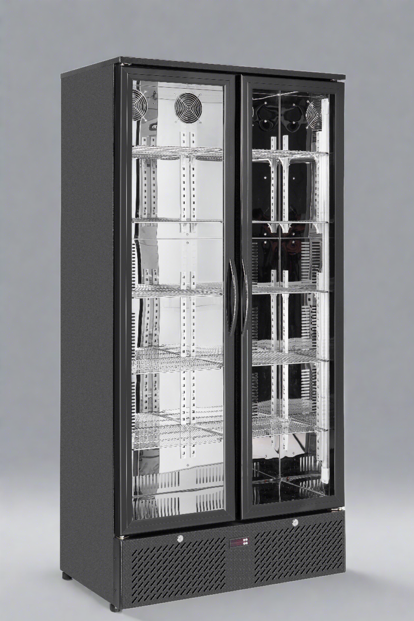 Floor Stock 458L Tropical Rated Triple Glazed Double Door Commercial 458ltr Upright Wine Bar Fridge Black