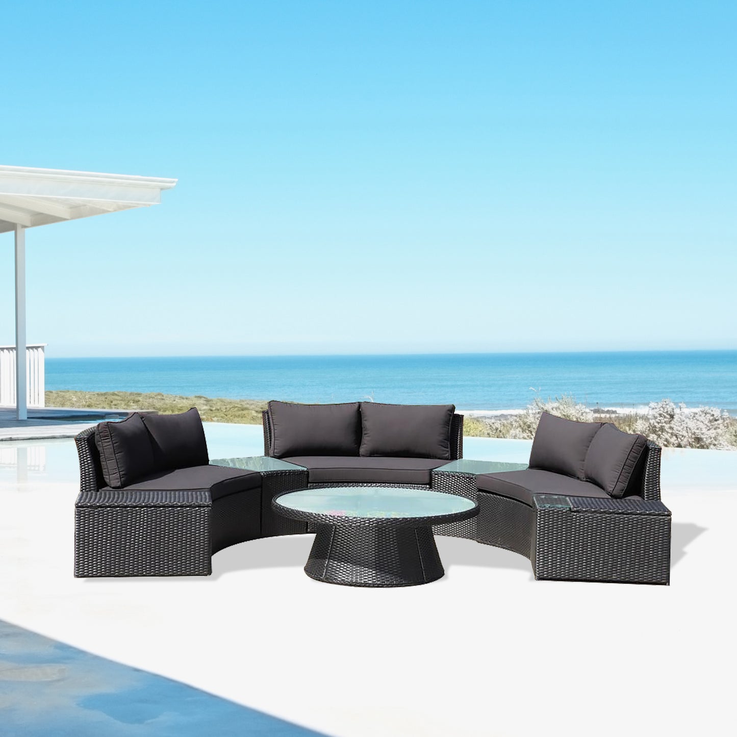 KABUL HALF MOON SOFA SET Aluminium Outdoor Lounge Setting — Black or White