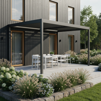 test rey 1 Wall Mounted 3M x 3M Louvered Aluminium Gazebo Pergola GazeboMate