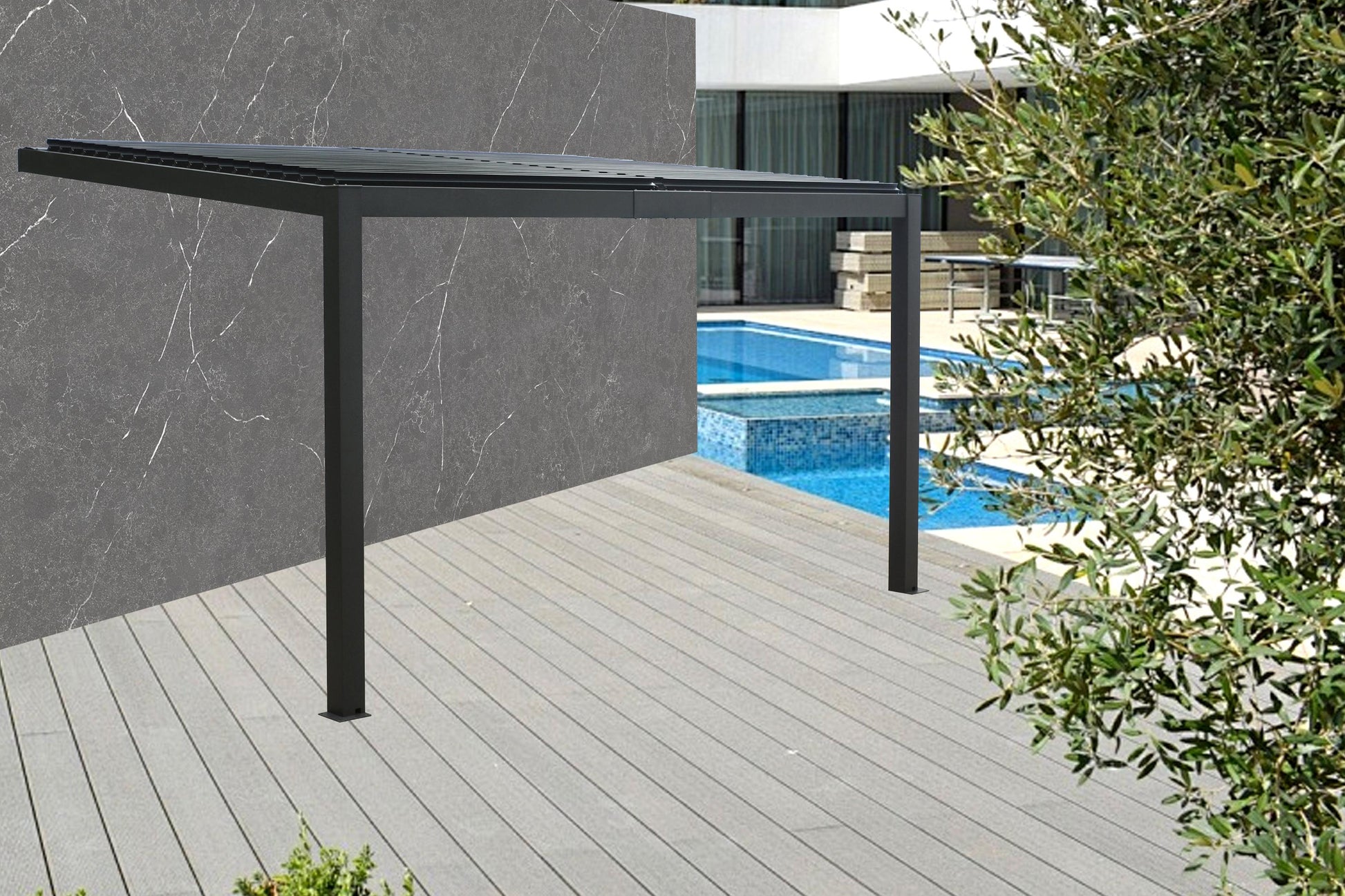 GazeboMate 3M x 3M Wall Mounted Aluminium Louvre Gazebo