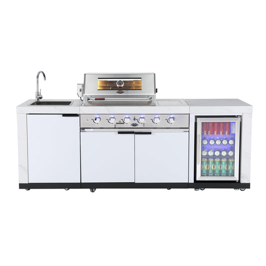 Rockpool 4 Burner White with Wok + Rear Infrared BBQ Kitchen (BBQ Only Fridge Sink Sold Seperate) - LPG