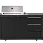Rockpool Black 4B Raised Hood BBQ Kitchen + 3 Draws Module (BBQ Only Fridge Sink Sold Seperate) - LPG Inc Rotisserie & BBQ Cover
