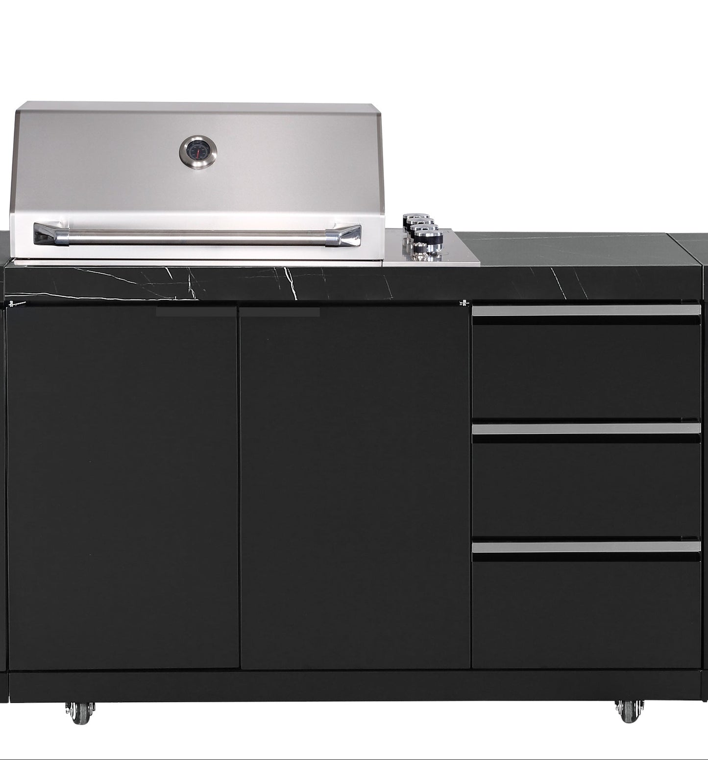 Rockpool Black 4B Raised Hood BBQ Kitchen + 3 Draws Module (BBQ Only Fridge Sink Sold Seperate) - LPG Inc Rotisserie & BBQ Cover