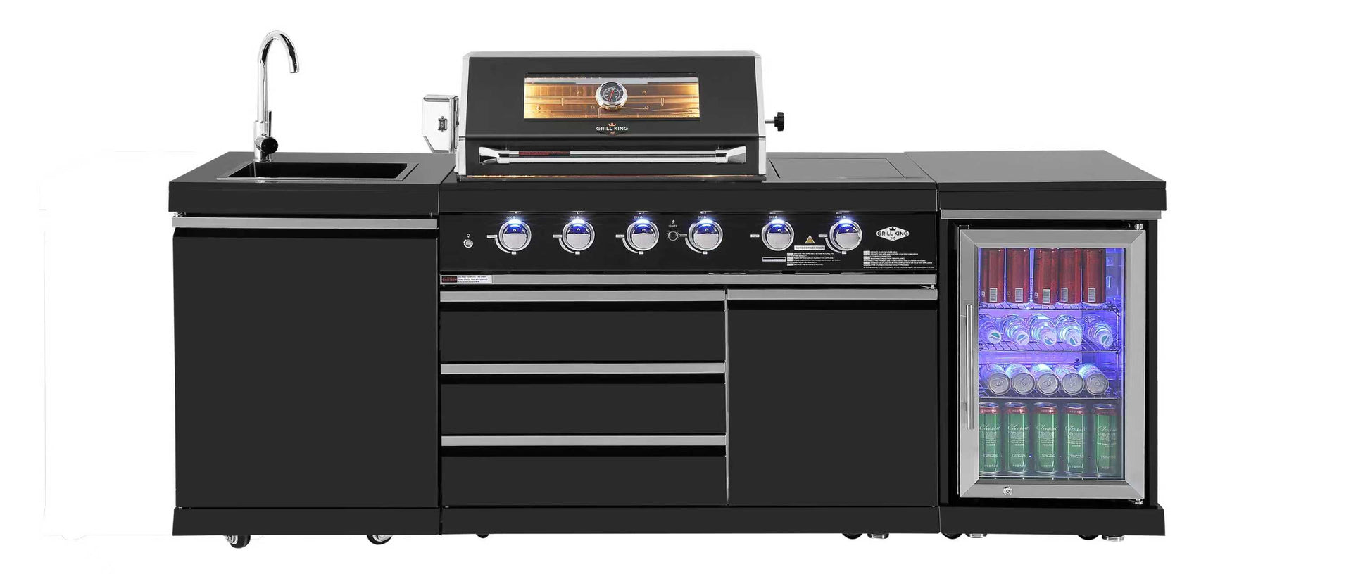 L Shape Grill King 4-Burner + Wok Outdoor BBQ Kitchen – Black 304 Stainless Steel, Sink & Fridge Ready (Copy)