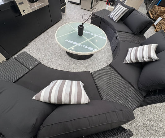 Kabul Rattan Half Moon Sofa Black Outdoor Furniture Set - EX DISPLAY