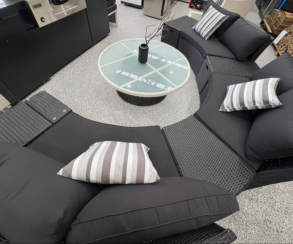 Kabul Rattan Half Moon Sofa Black Outdoor Furniture Set - EX DISPLAY