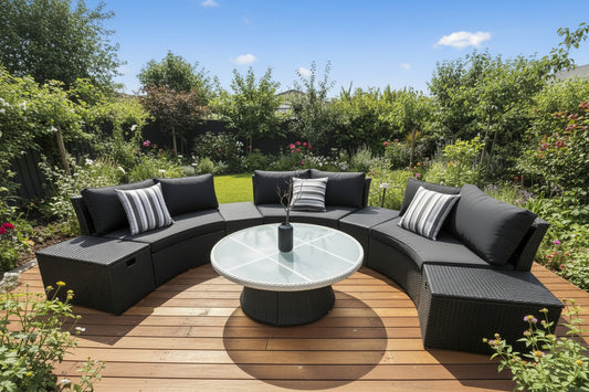 Kabul Rattan Half Moon Sofa Black Outdoor Furniture Set - EX DISPLAY