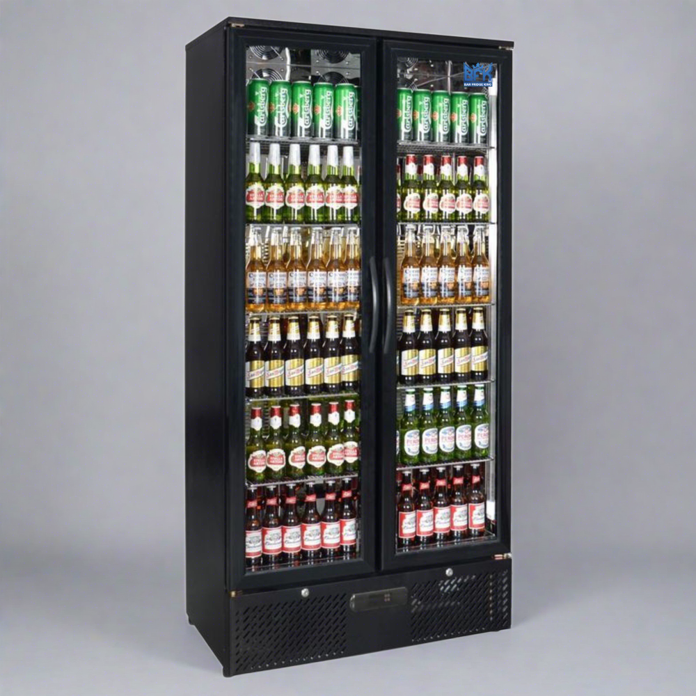 Floor Stock 458L Tropical Rated Triple Glazed Double Door Commercial 458ltr Upright Wine Bar Fridge Black