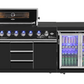Kingsley 6-Burner Outdoor BBQ Kitchen: Black Stainless Steel, Stone Bench, Fridge, Sink, Height Adjustable