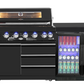 Pre Order 6 Burner Non Wok Black Stainless Steel BBQ Kitchen: Stone Bench, Fridge, Sink, Height Adjustable, Rotisserie with BBQ Cover