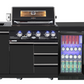 Kingsley 4 Burner Non Wok Black Stainless Steel BBQ Package Inc Pizza Oven, 2DR Fridge, 2DR Sink