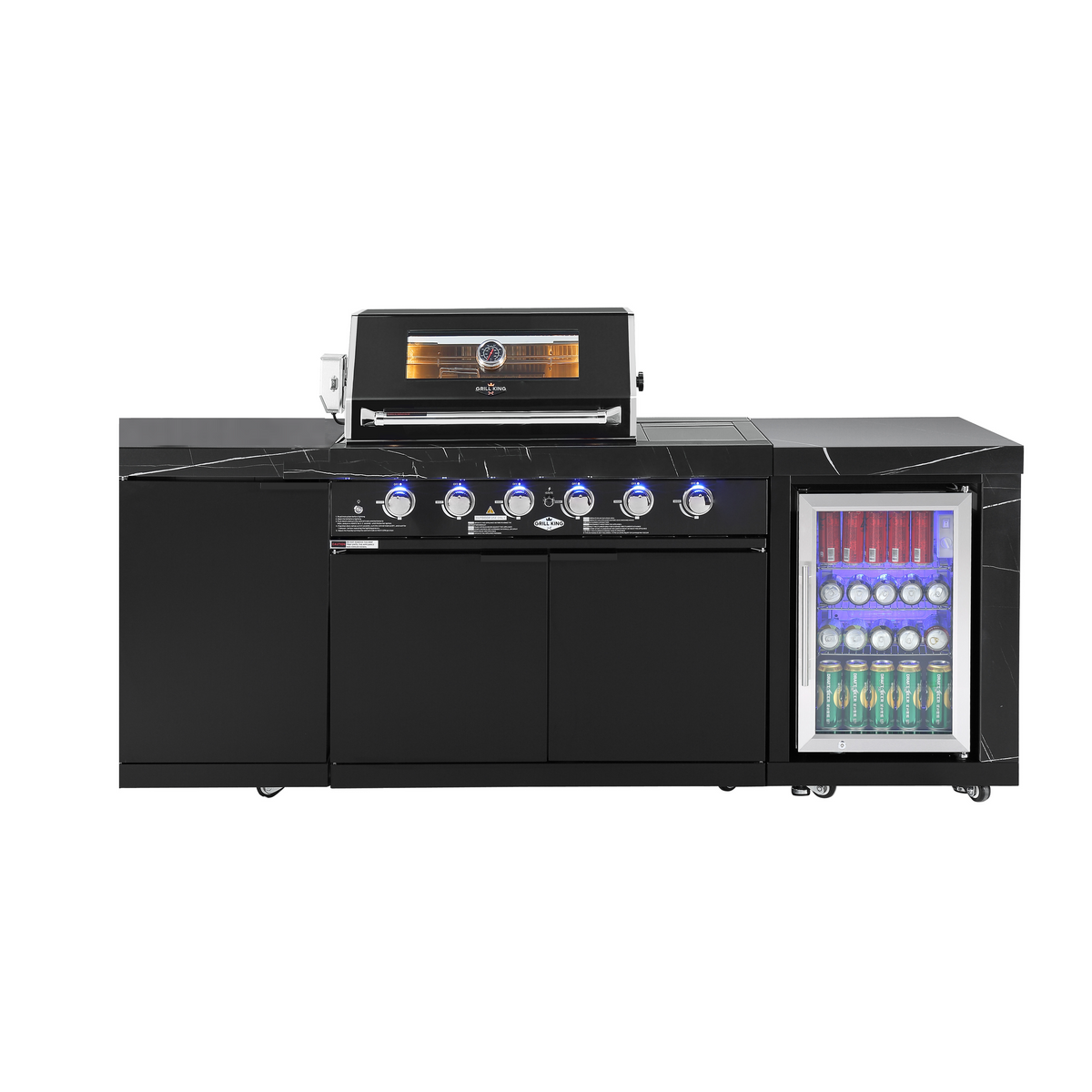 Rockpool Black 4B + Wok: Designer Outdoor BBQ Kitchen Package Inc Fridge, Storage Cabinet, Rear Infrared