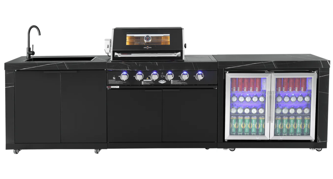Rockpool Black 4B + Wok with Double Sink & Double Fridge: Outdoor BBQ Kitchen Package
