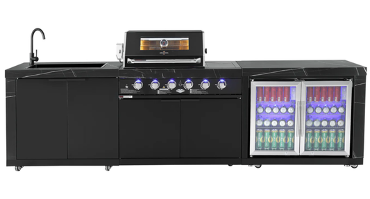 Rockpool Black 4B + Wok with Double Sink & Double Fridge: Outdoor BBQ Kitchen Package