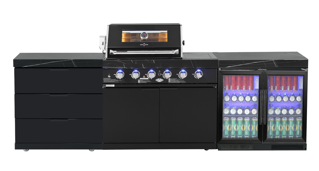 Rockpool Black 4B + Wok with 3-Draw & 208L Fridge: Outdoor BBQ Kitchen Package