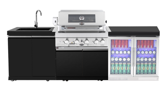 4-Burner SS Built-In BBQ Outdoor Kitchen with Double Sink + 208L - Kingsley