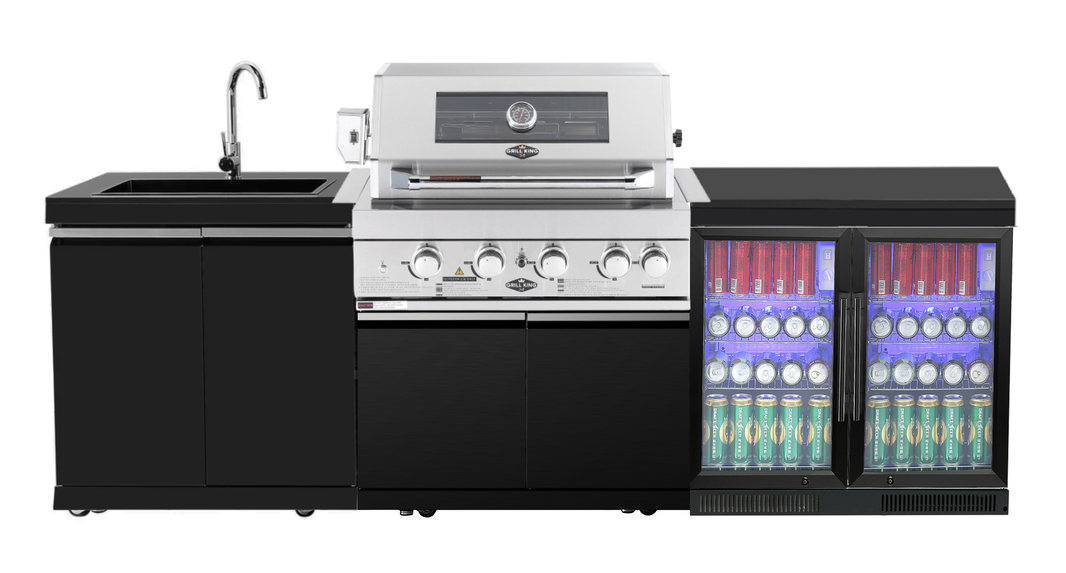 4-Burner SS Built-In BBQ Outdoor Kitchen with Double Sink + 208L - Kingsley