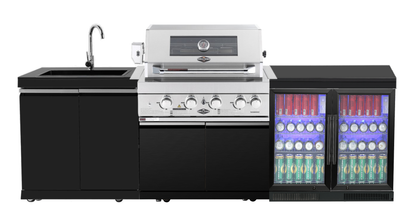 test rey 1 4-Burner SS Built-In BBQ Outdoor Kitchen with Double Sink + 208L - Kingsley