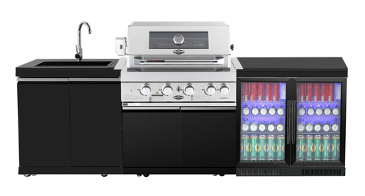 4-Burner SS Built-In BBQ Outdoor Kitchen with Double Sink + 208L - Kingsley