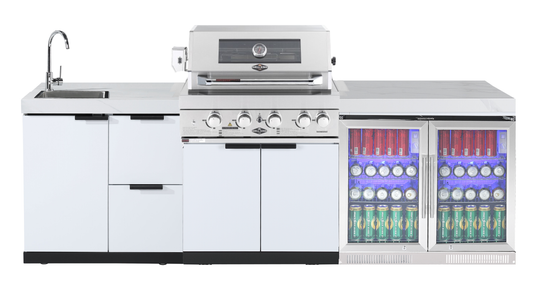 4-Burner SS Built-In BBQ Outdoor Kitchen with 208L Bar Fridge - Rockpool White